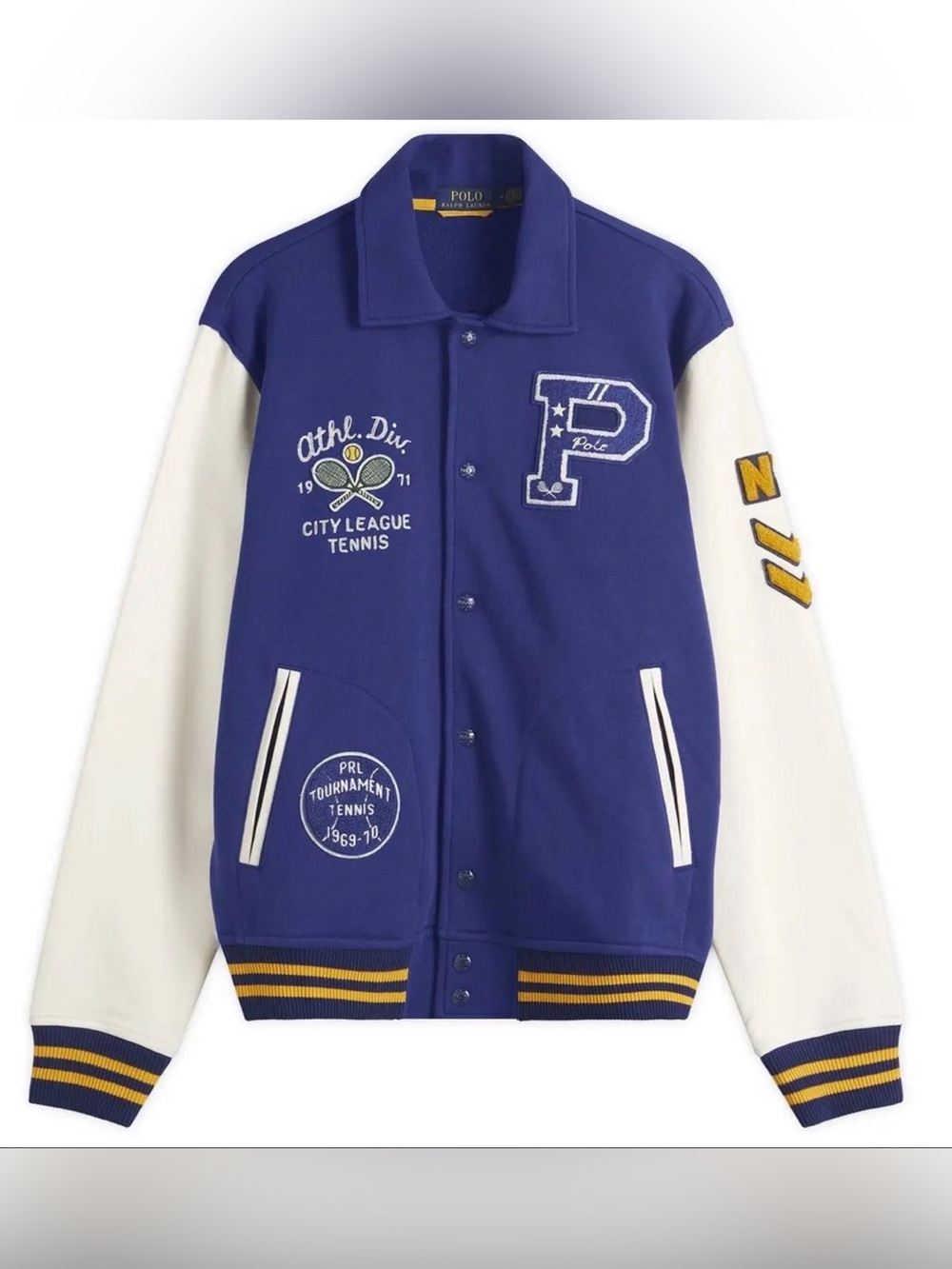 Polo Ralph Lauren Blue Fleece City League TENNIS Letterman Varsity Jacket